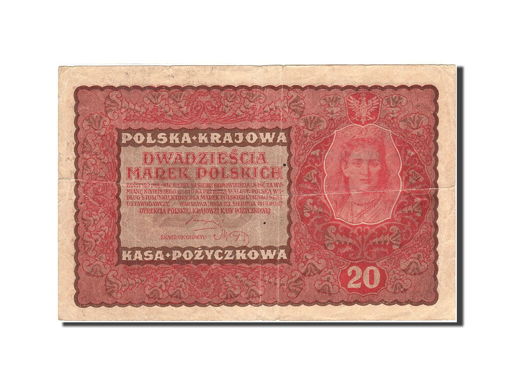 Poland, 20 Marek, 1919, 1919-08-23, KM:26, VF(20-25)