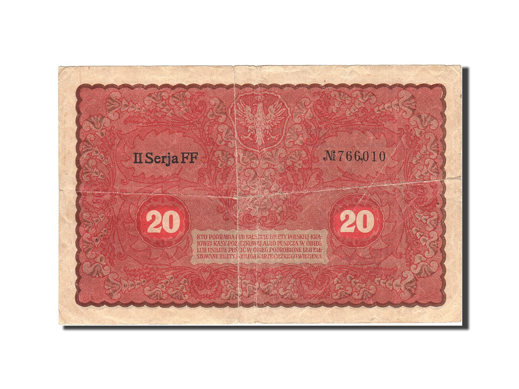 Poland, 20 Marek, 1919, 1919-08-23, KM:26, VF(20-25)