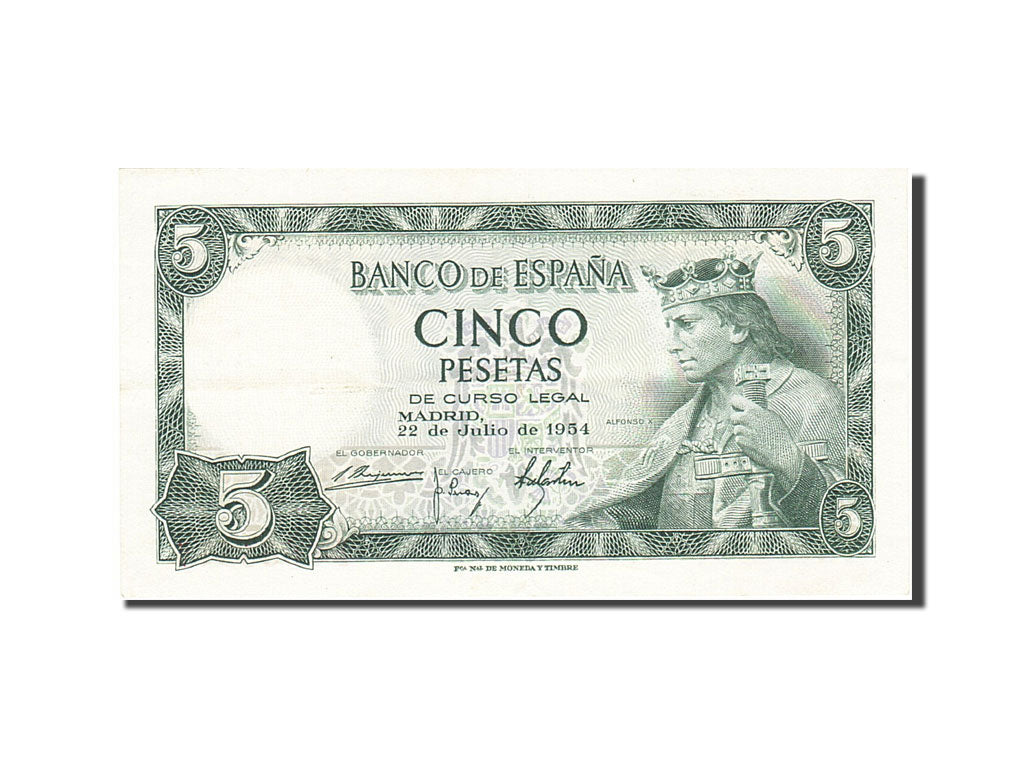 Banknote, Spain, 5 Pesetas, 1954, 1954-07-22, KM:146a, AU(50-53)