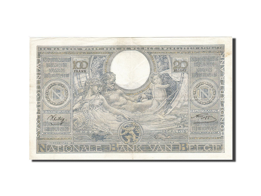Geldschein, Belgien, 100 Francs-20 Belgas, 1933-1935, 1943-06-30, KM:107, SS+