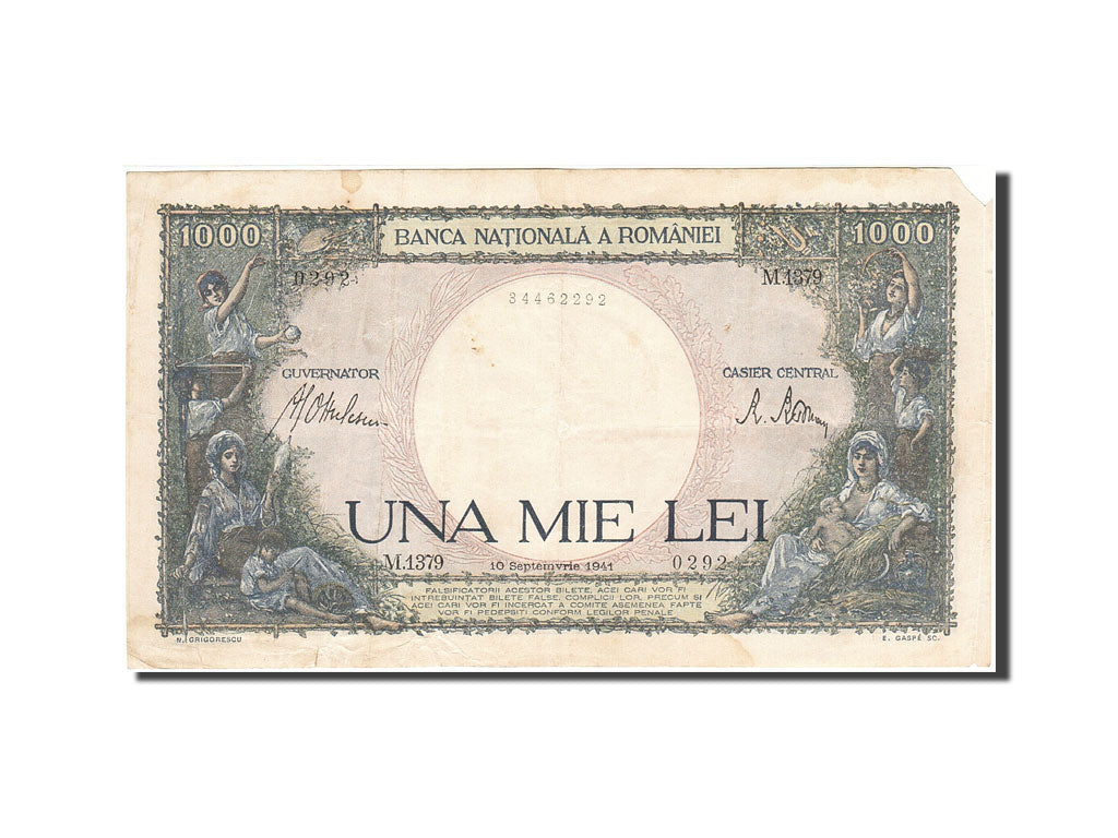 Romania, 1000 Lei, 1941, 1941-09-10, KM:52a, VF(20-25)