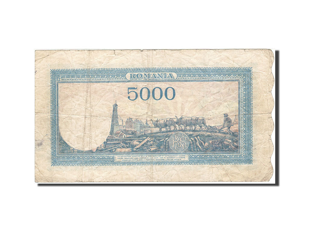 Romania, 5000 Lei, 1944, 1945-12-20, KM:56a, VG(8-10)