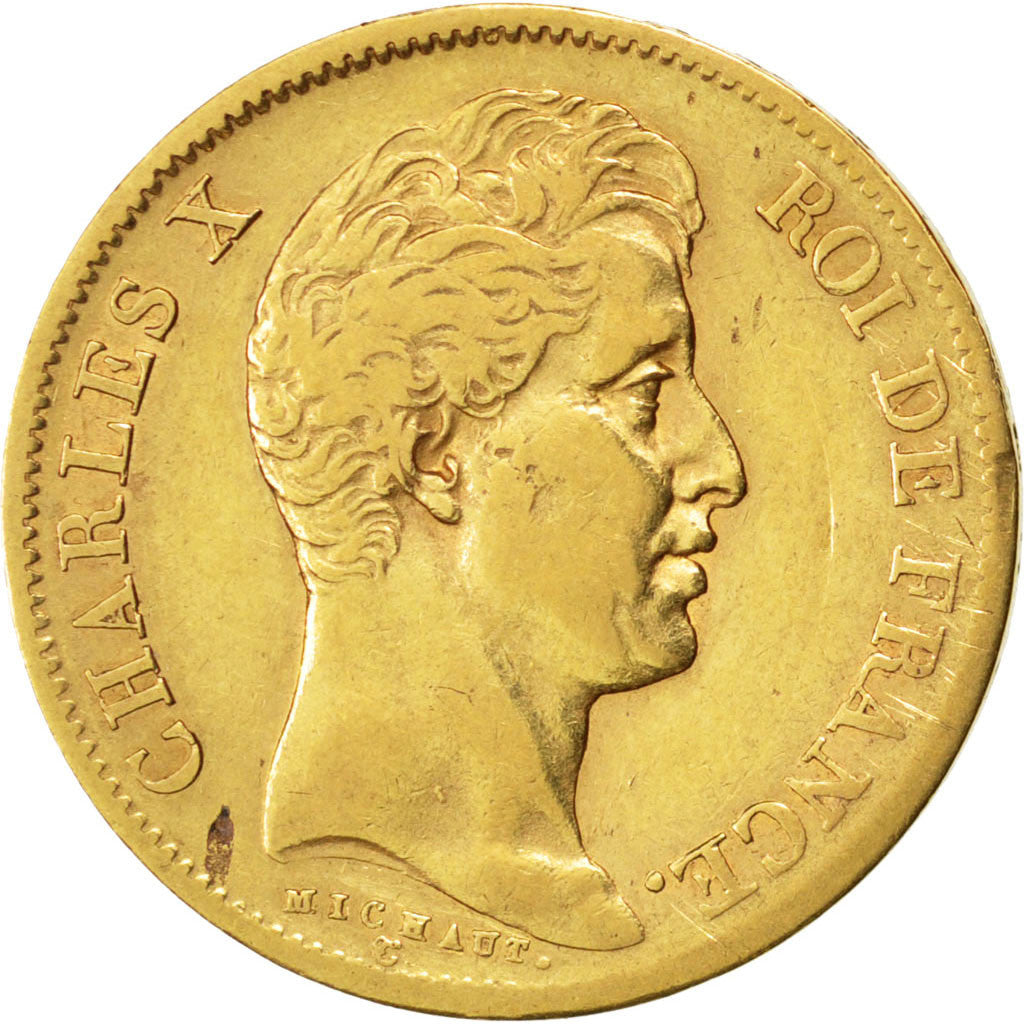 Moneda, Francia, Charles X, 40 Francs, 1830, Paris, BC+, Oro, KM:721.1