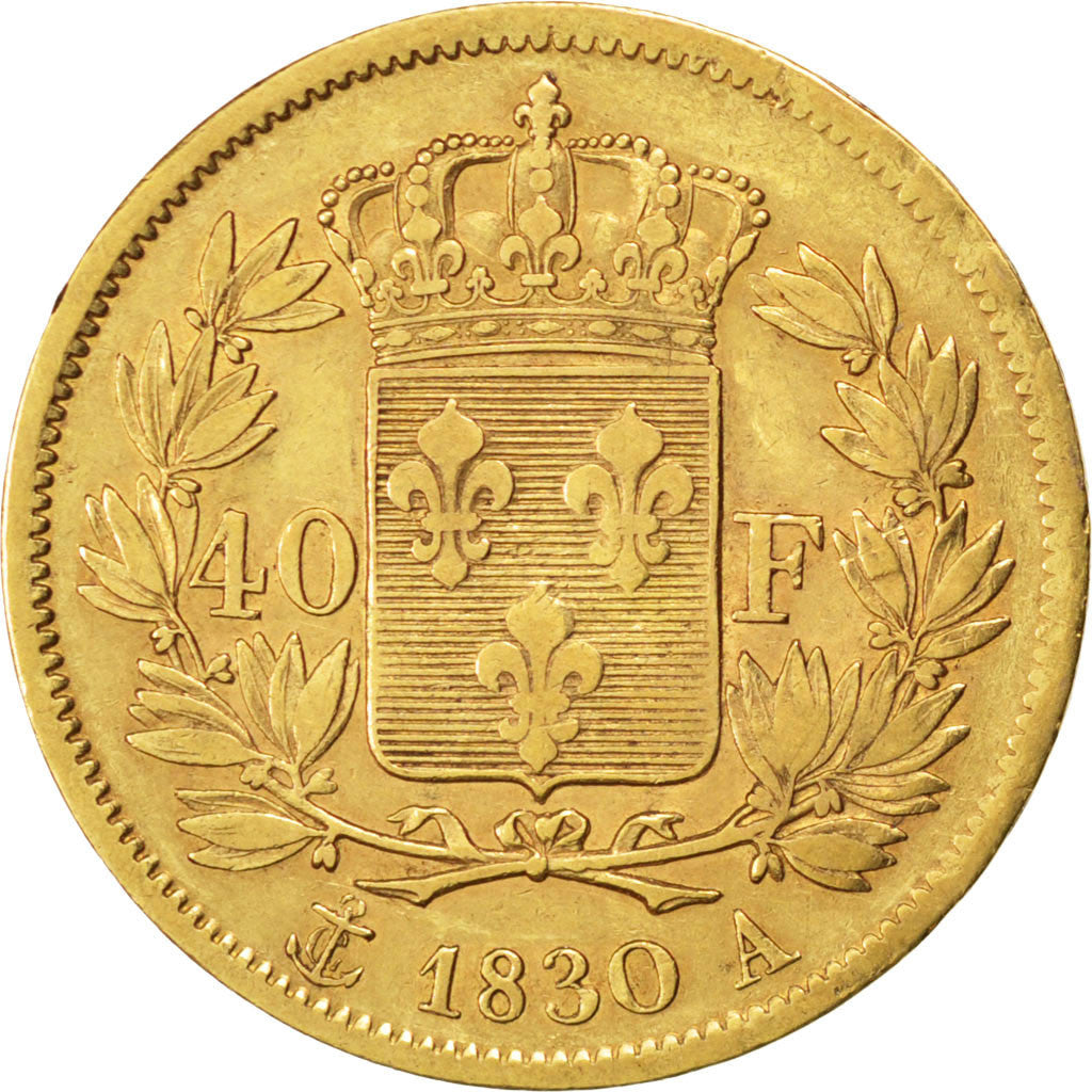 Moneda, Francia, Charles X, 40 Francs, 1830, Paris, BC+, Oro, KM:721.1