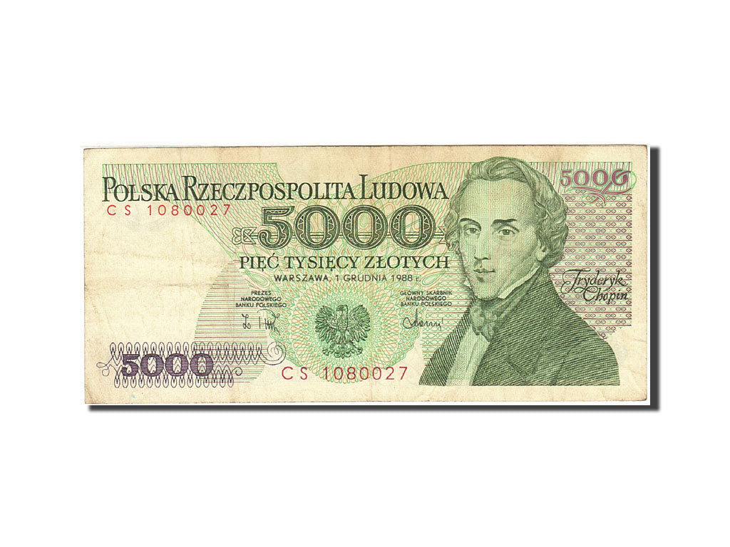 Banconote, Polonia, 5000 Zlotych, 1982, KM:150c, 1988-12-01, MB