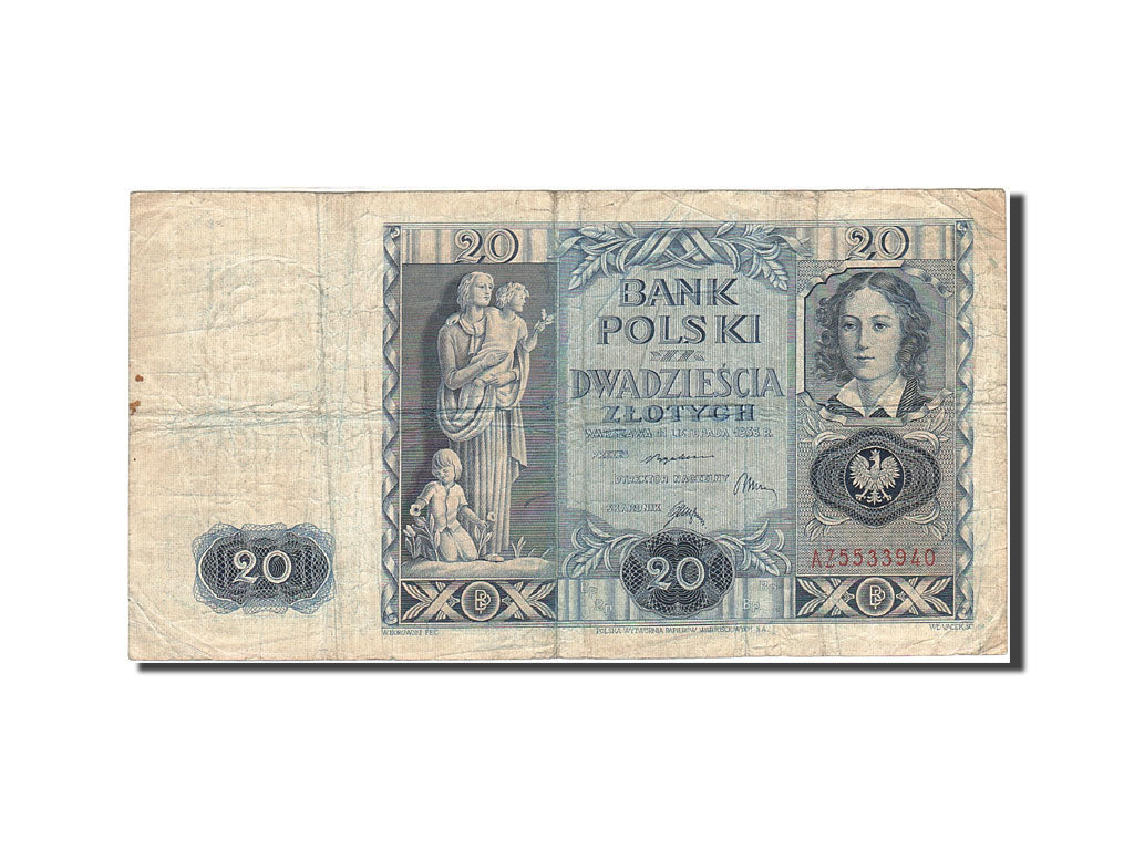 Pologne, 20 Zlotych, 1936, KM:77, 1936-11-11, TB