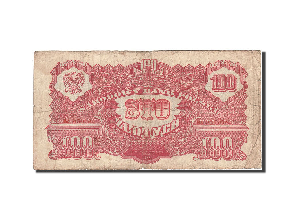 Poland, 100 Zlotych, 1944, 1944, KM:117a, VG(8-10)