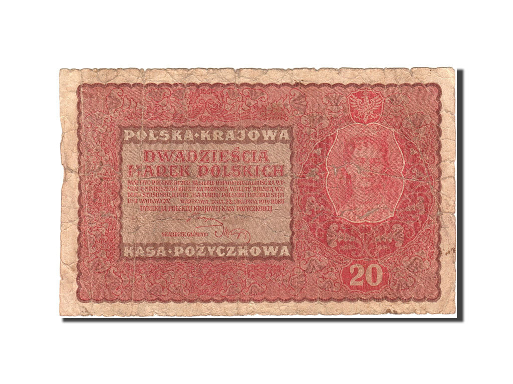 Poland, 20 Marek, 1919, 1919-08-23, KM:26, VG(8-10)