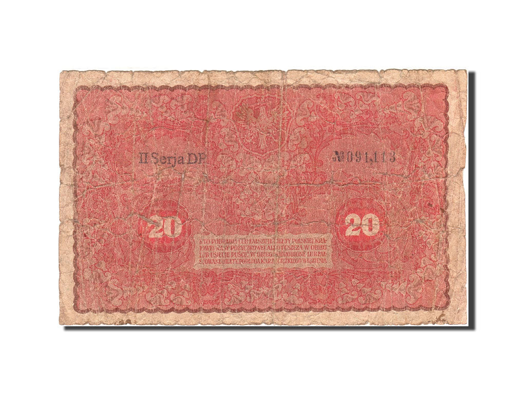 Poland, 20 Marek, 1919, 1919-08-23, KM:26, VG(8-10)