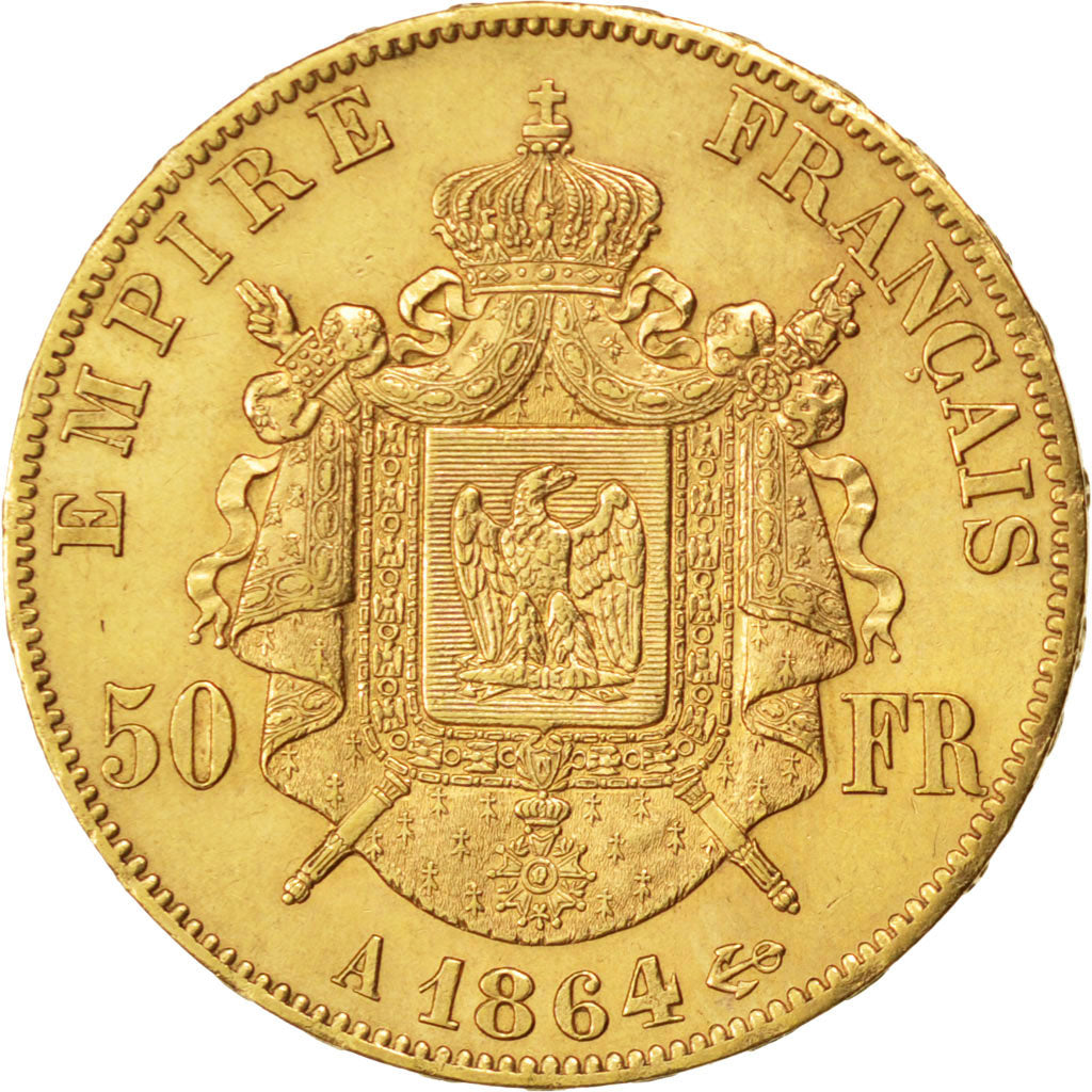 FRANCE, Napoléon III, 50 Francs, 1864, Paris, KM #804.1, AU(55-58), Gold, Gadour