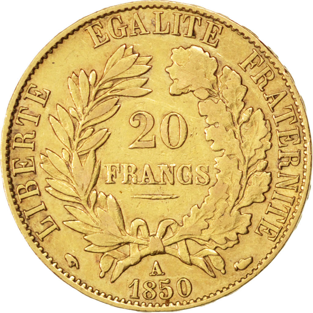 FRANCE, Cérès, 20 Francs, 1850, Paris, KM #762, EF(40-45), Gold, Gadoury #1059, 