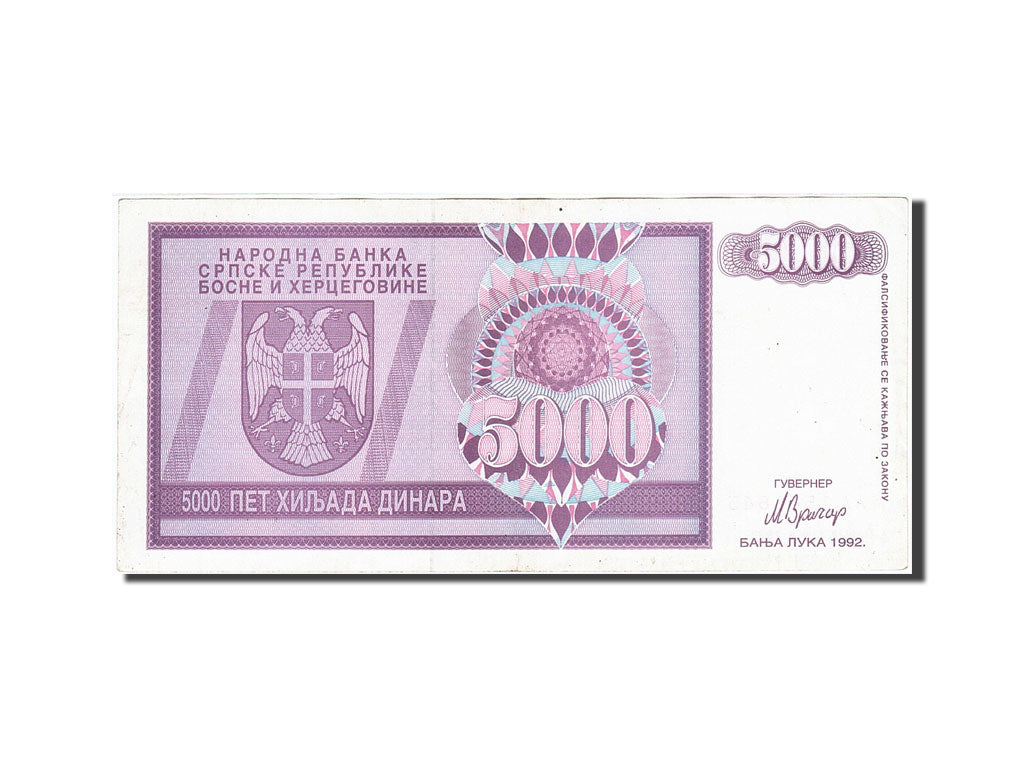 Banknote, Bosnia - Herzegovina, 5000 Dinara, 1992-1993, 1992, KM:138a, EF(40-45)