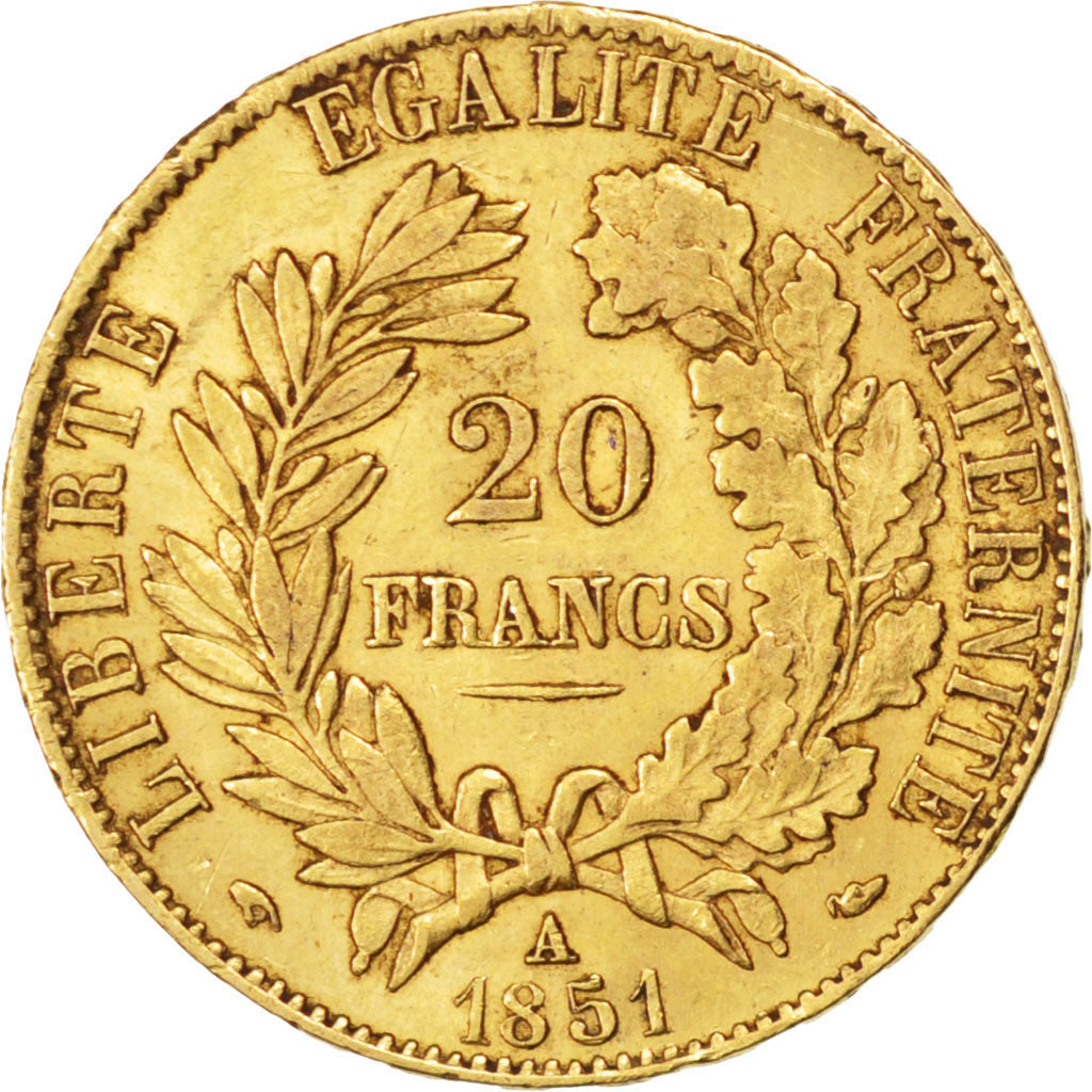 FRANCE, Cérès, 20 Francs, 1851, Paris, KM #762, AU(50-53), Gold, Gadoury #1059, 