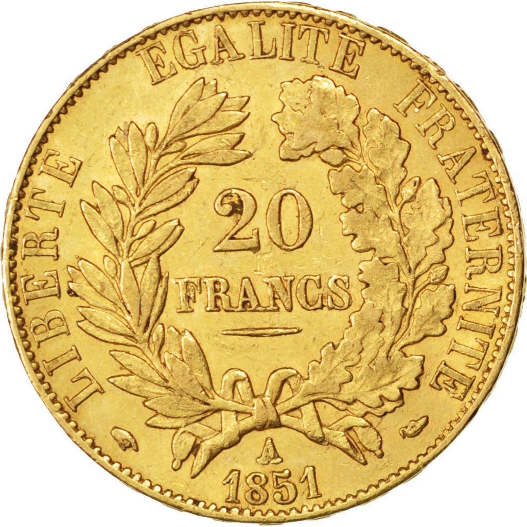Francia, Cérès, 20 Francs, 1851, Paris, BB+, Oro, KM:762, Gadoury:1059