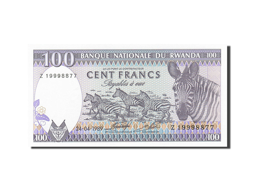 Banknote, Rwanda, 100 Francs, 1988-1989, 1989-04-24, KM:19, UNC(65-70)