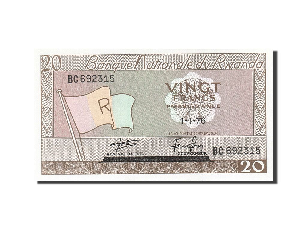 Banknote, Rwanda, 20 Francs, 1964, 1976-01-01, KM:6e, UNC(65-70)
