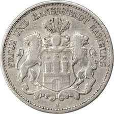 GERMAN STATES, 2 Mark, 1888, Hambourg, KM #604, VF(30-35), Silver, 10.90