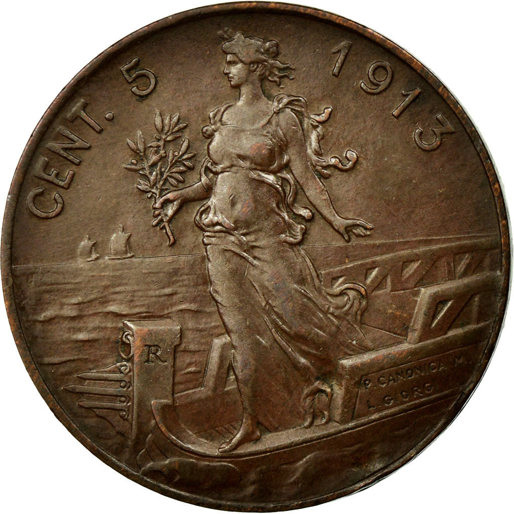 Coin, Italy, Vittorio Emanuele III, 5 Centesimi, 1913, Rome, EF(40-45), Bronze