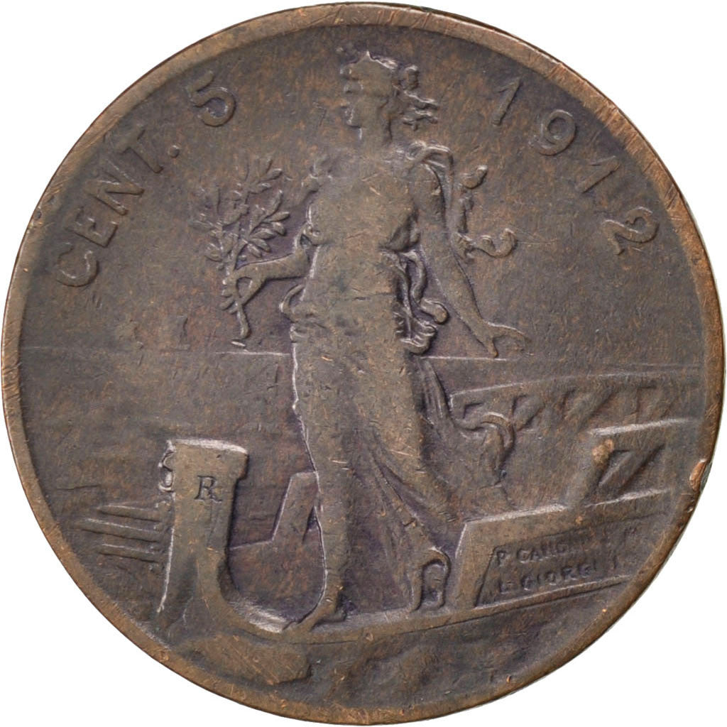 Coin, Italy, Vittorio Emanuele III, 5 Centesimi, 1912, Rome, VF(20-25), Bronze