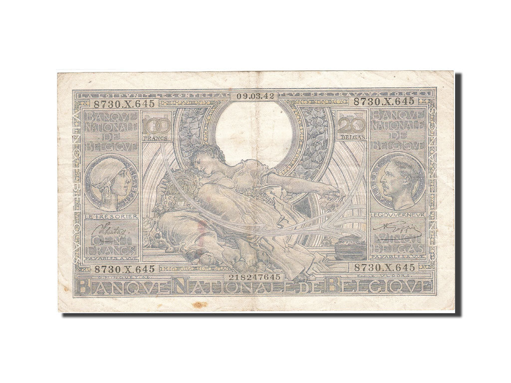 Banknote, Belgium, 100 Francs-20 Belgas, 1933-1935, 1942-03-09, KM:107