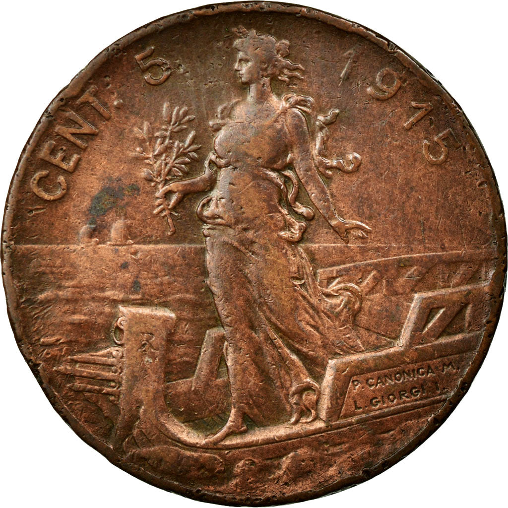 Coin, Italy, Vittorio Emanuele III, 5 Centesimi, 1915, Rome, EF(40-45), Bronze
