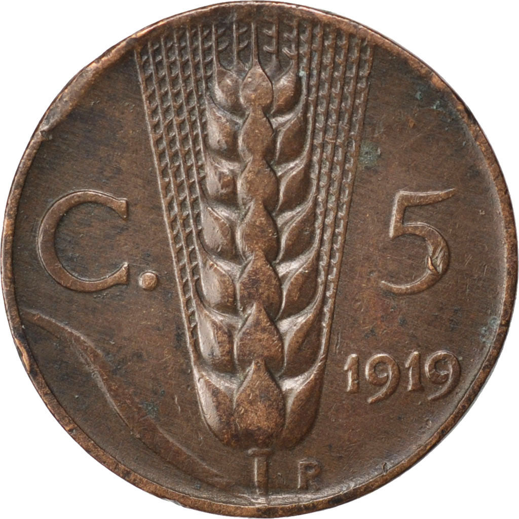 ITALY, 5 Centesimi, 1919, Rome, KM #59, VF(30-35), Bronze, 19.8, 3.21