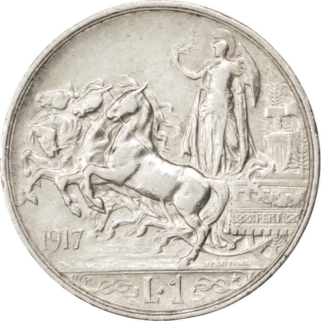 ITALY, Lira, 1917, Rome, KM #57, EF(40-45), Silver, 4.97
