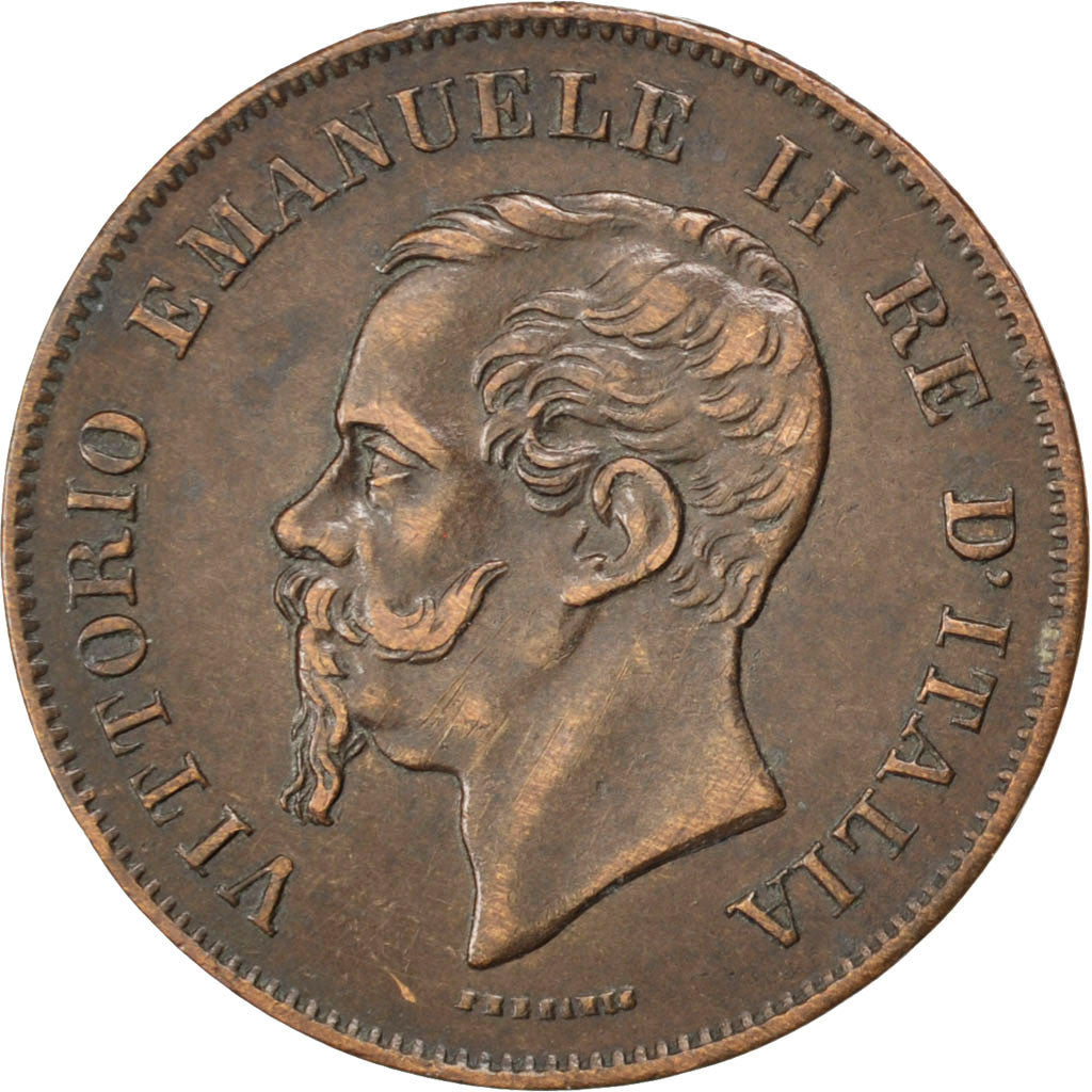 Coin, Italy, Vittorio Emanuele II, 5 Centesimi, 1861, Milan, AU(50-53), Copper
