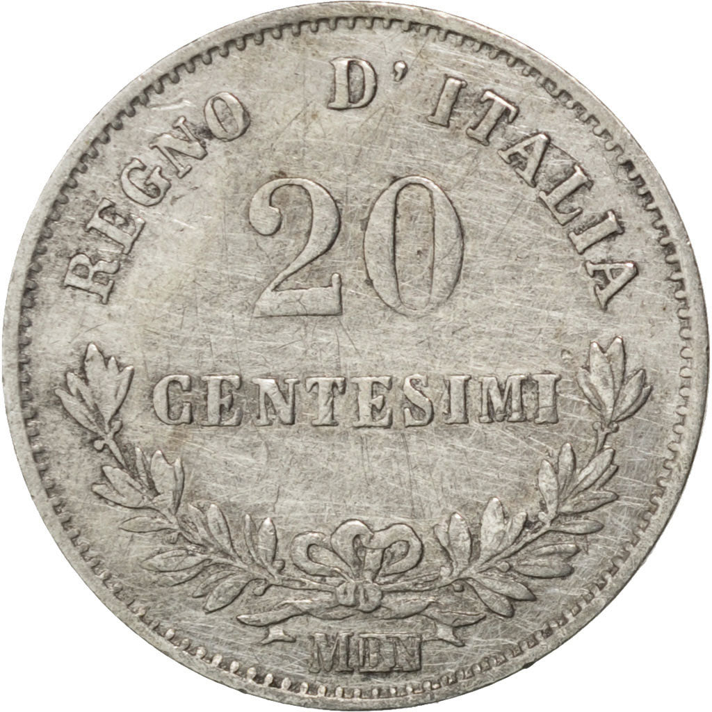 ITALY, 20 Centesimi, 1863, Milan, KM #13.1, EF(40-45), Silver, 0.90