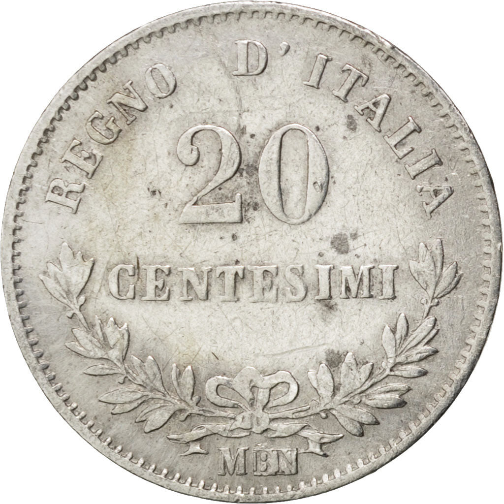 ITALY, 20 Centesimi, 1863, Milan, KM #13.1, EF(40-45), Silver, 1.02
