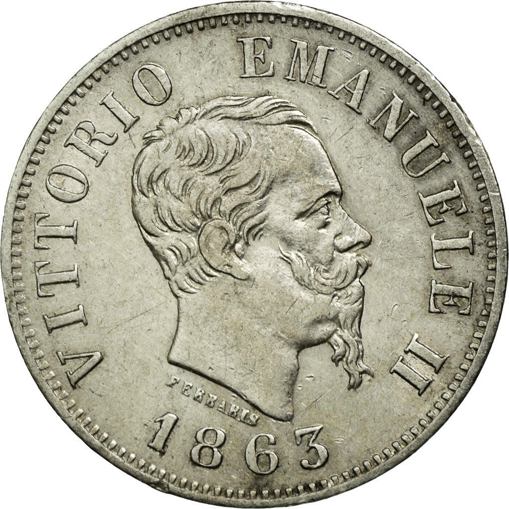 Coin, Italy, Vittorio Emanuele II, 50 Centesimi, 1863, Milan, AU(55-58), Silver