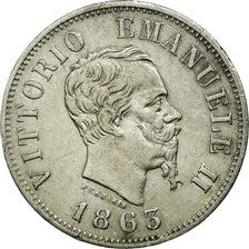 Coin, Italy, Vittorio Emanuele II, 50 Centesimi, 1863, Milan, AU(55-58), Silver