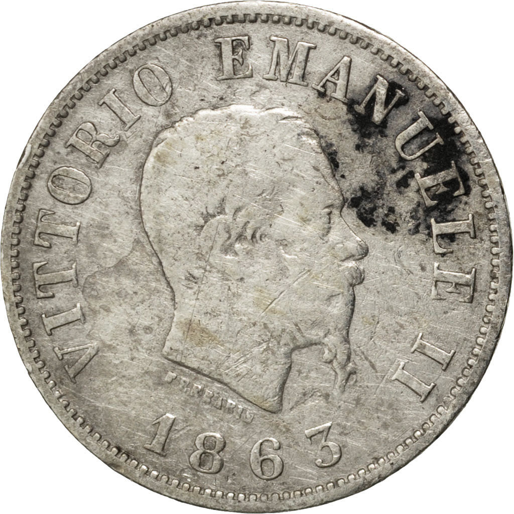 ITALY, 50 Centesimi, 1863, Milan, KM #4a.1, VF(20-25), Silver, 2.36