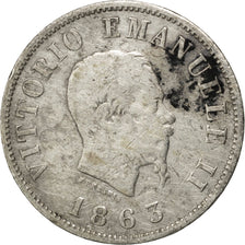 ITALY, 50 Centesimi, 1863, Milan, KM #4a.1, VF(20-25), Silver, 2.36