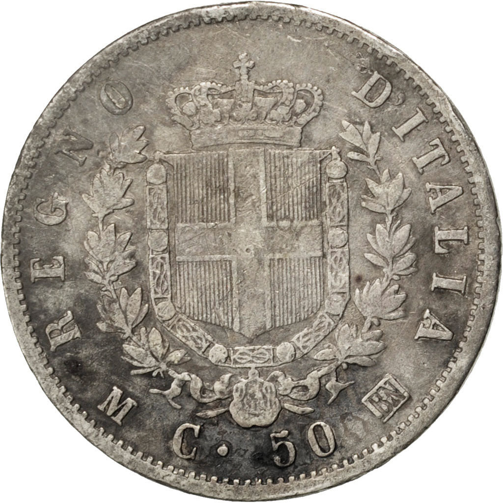 ITALY, 50 Centesimi, 1863, Milan, KM #4a.1, VF(20-25), Silver, 2.36