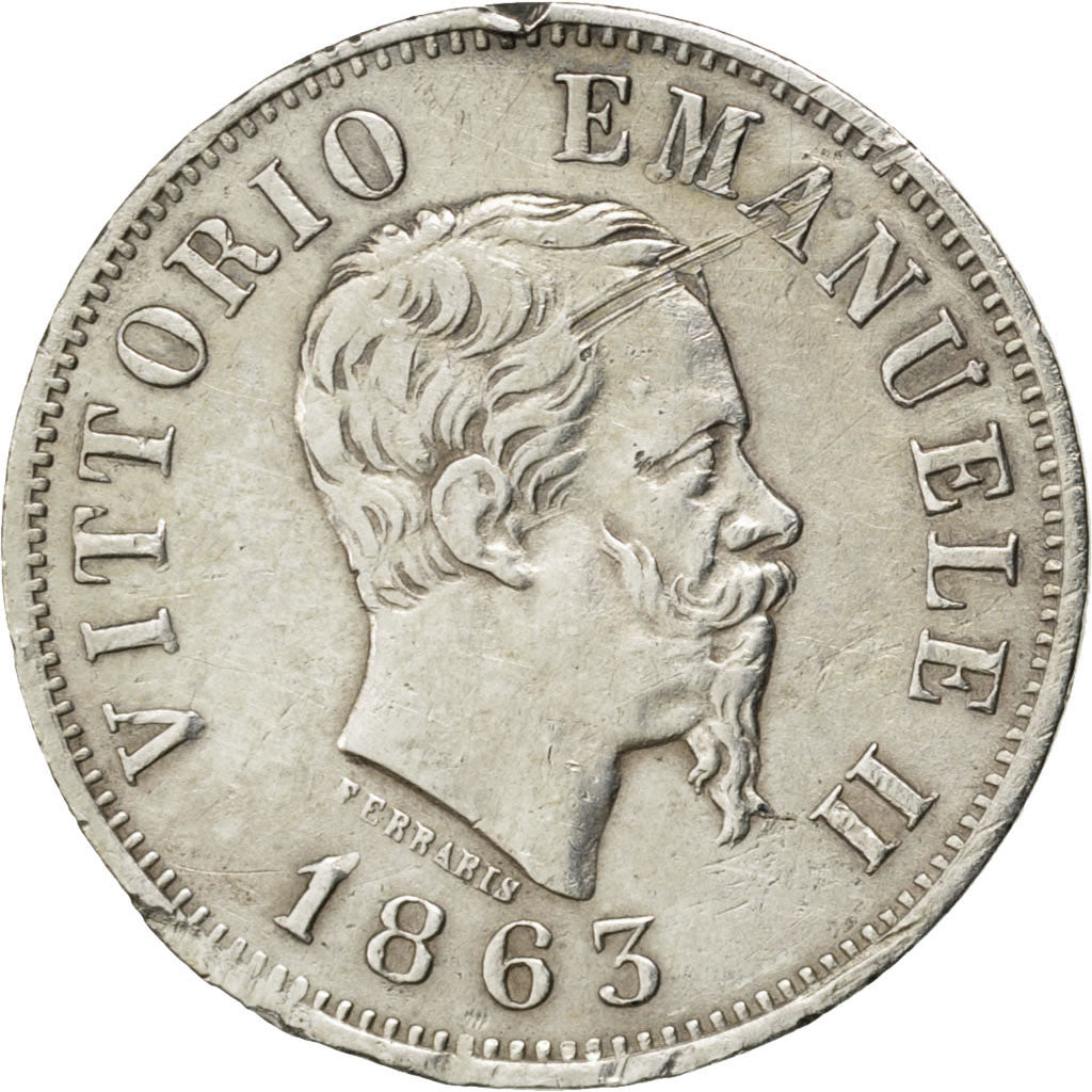 ITALY, 50 Centesimi, 1863, Milan, KM #14.1, EF(40-45), Silver, 2.49