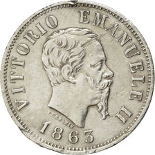 ITALY, 50 Centesimi, 1863, Milan, KM #14.1, EF(40-45), Silver, 2.49
