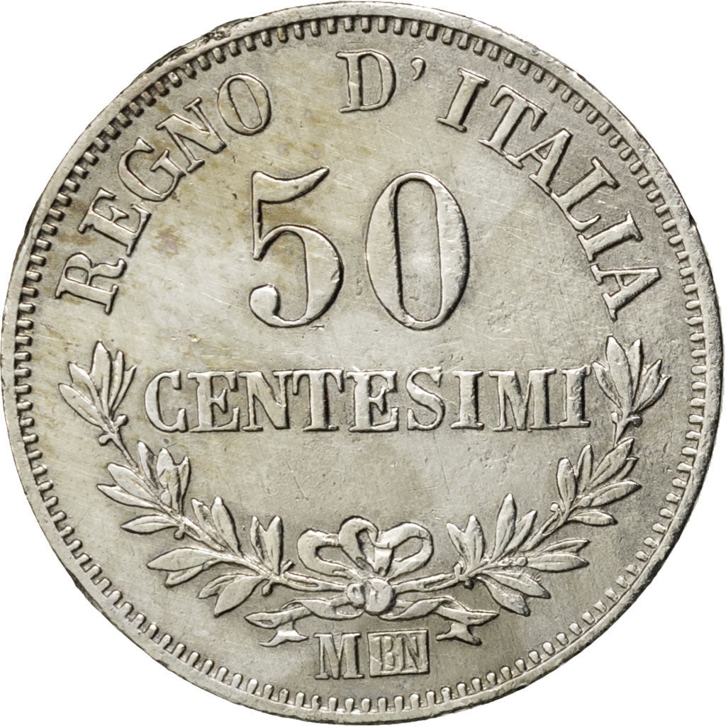 ITALY, 50 Centesimi, 1863, Milan, KM #14.1, EF(40-45), Silver, 2.49