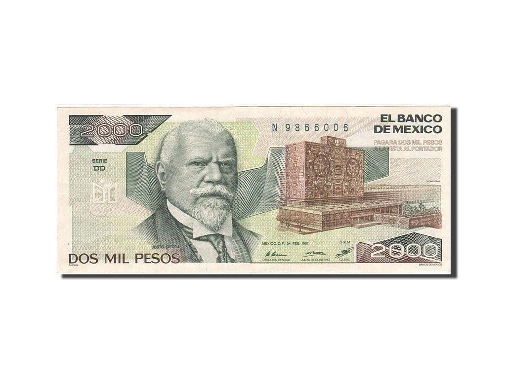 Banknote, Mexico, 2000 Pesos, 1985, 1987-02-24, KM:86b, AU(55-58)