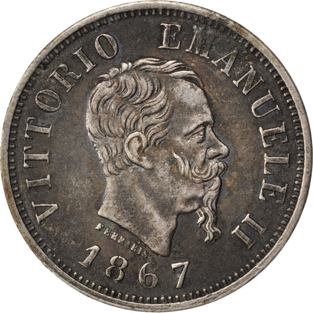 ITALY, 50 Centesimi, 1867, Milan, KM #14.1, AU(50-53), Silver, 2.52