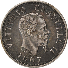 ITALY, 50 Centesimi, 1867, Milan, KM #14.1, AU(50-53), Silver, 2.52