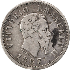ITALY, 50 Centesimi, 1867, Milan, KM #14.1, VF(20-25), Silver, 2.36