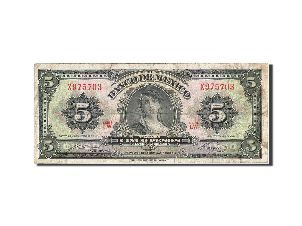 Banknote, Mexico, 5 Pesos, 1957-1961, 1961-11-08, KM:60g, VF(20-25)