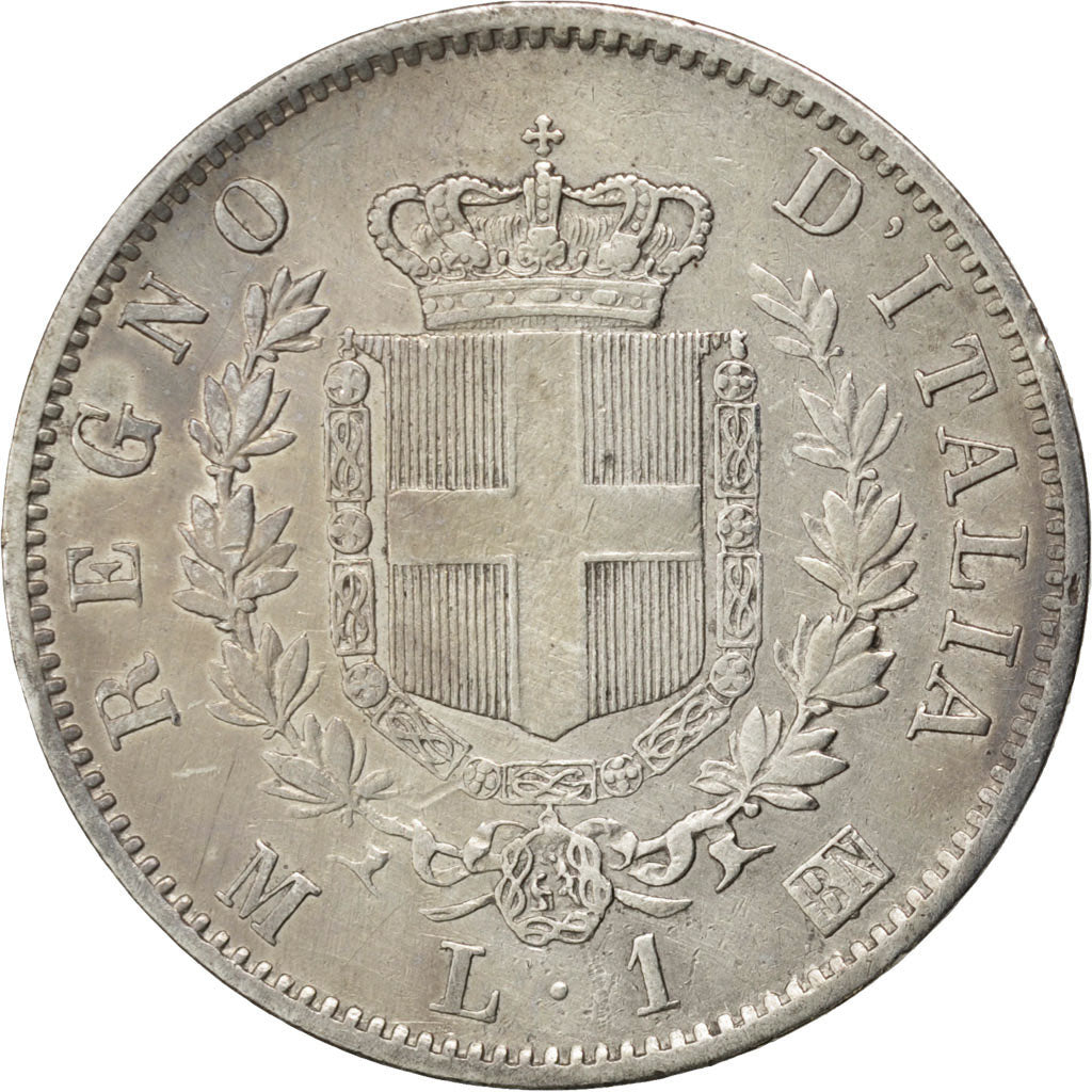 ITALY, Lira, 1863, Milan, KM #5a.1, EF(40-45), Silver, 23.1, 4.92