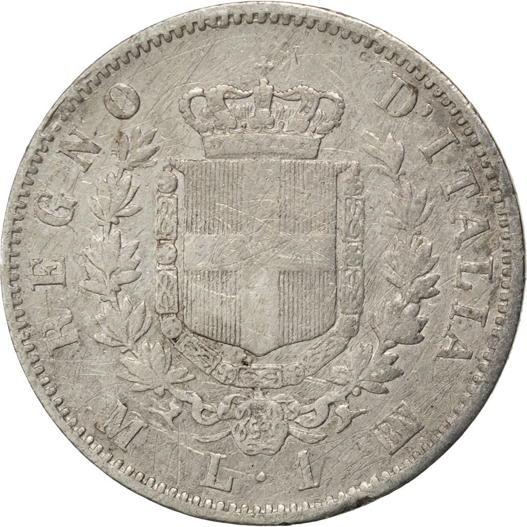 ITALY, Lira, 1867, Milan, KM #5a.1, VF(20-25), Silver, 23.1, 4.73