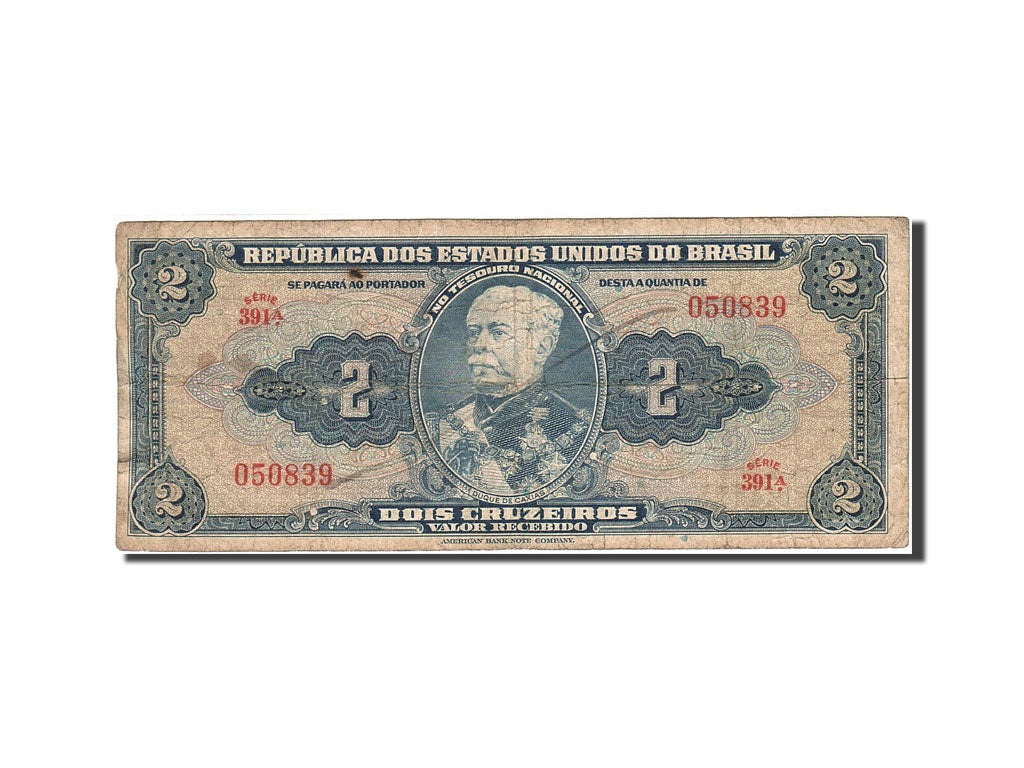 Banknote, Brazil, 2 Cruzeiros, 1943-1944, Undated (1944), KM:133a, VG(8-10)