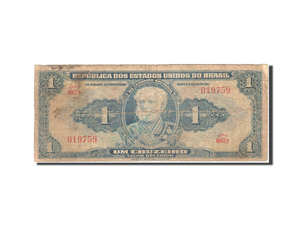Brazil, 1 Cruzeiro, 1943-1944, KM:132a, VG(8-10)