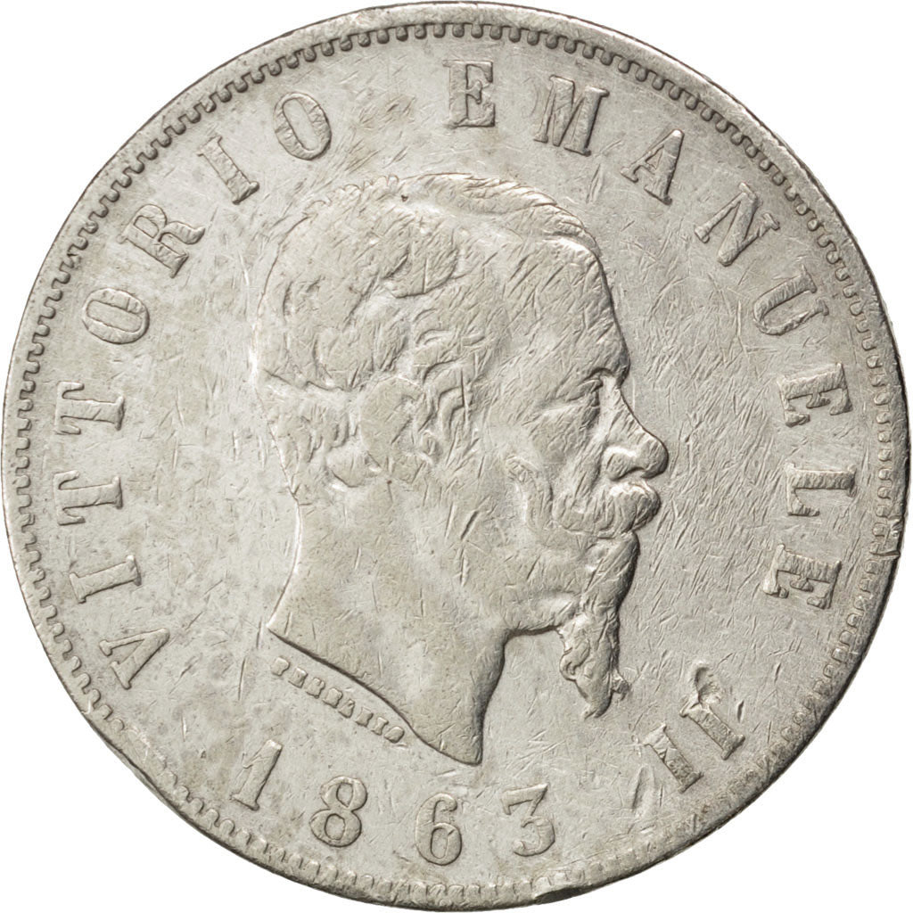 ITALY, 2 Lire, 1863, Naples, KM #6a.1, VF(20-25), Silver, 9.84