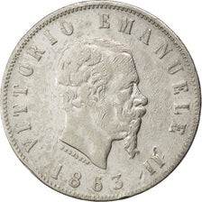 ITALY, 2 Lire, 1863, Naples, KM #6a.1, VF(20-25), Silver, 9.84
