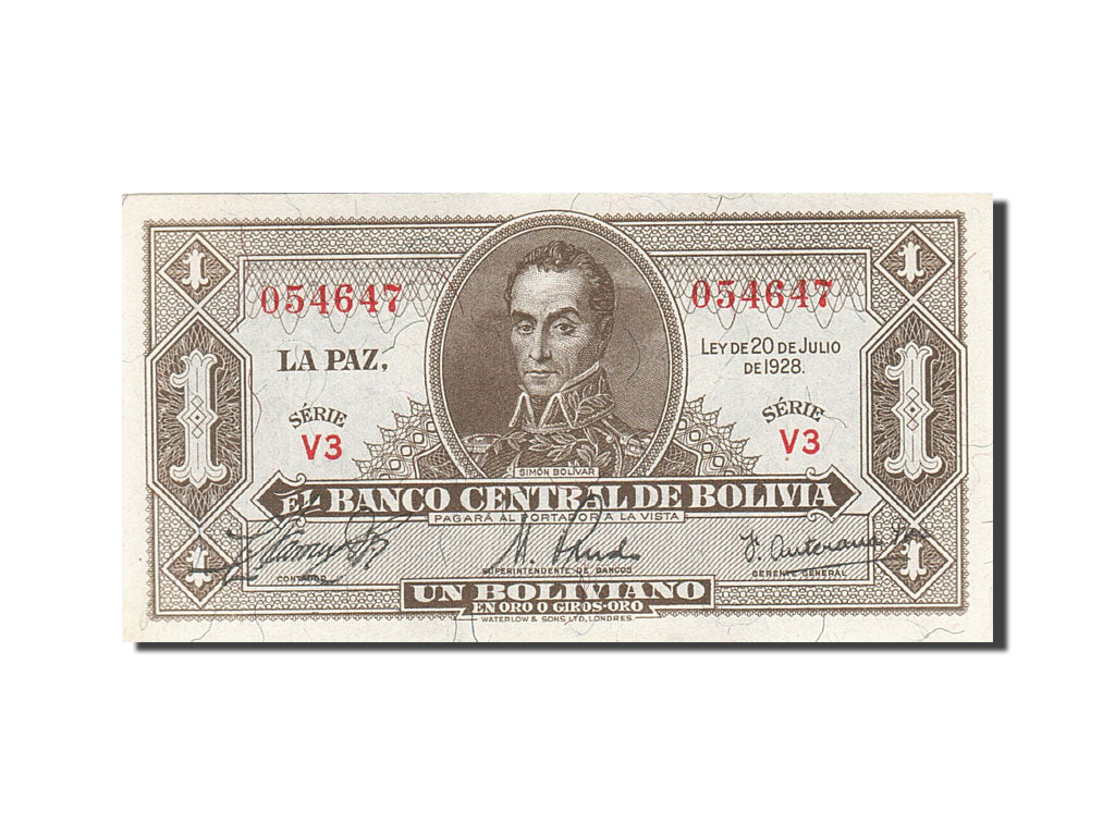 Banknote, Bolivia, 1 Boliviano, 1928, 1928, KM:119a, UNC(63)